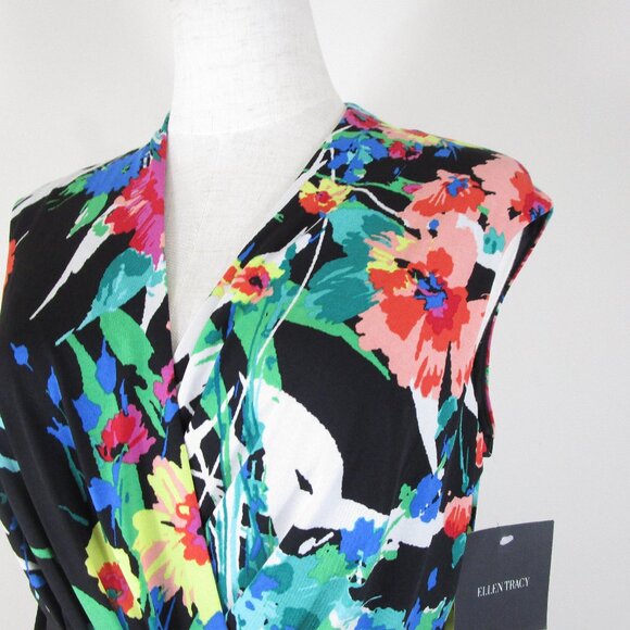 Ellen Tracy Womens Bright Multi-Color Floral Faux Wrap Sheath Dress Size 10 - Picture 4 of 11